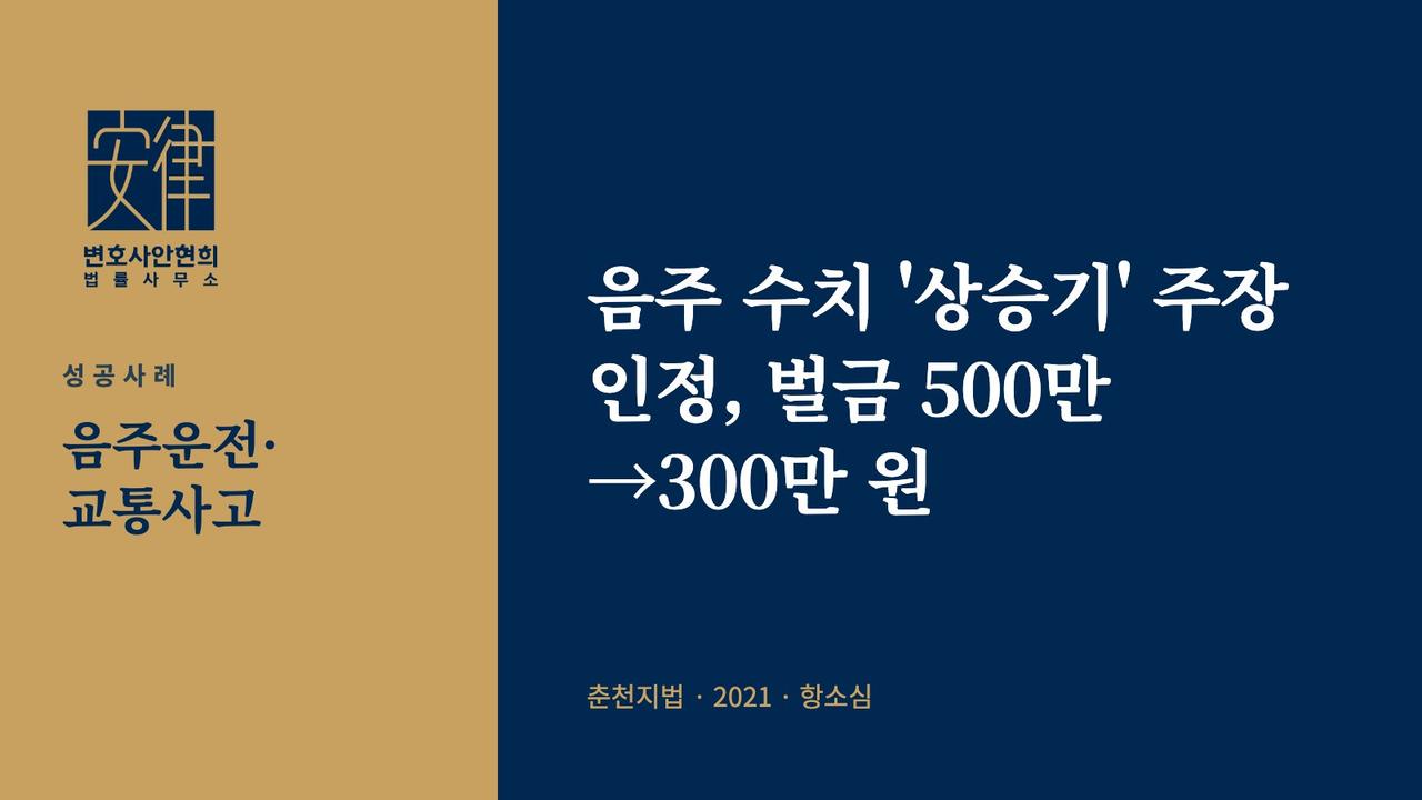 음주 수치 '상승기' 주장 인정, 벌금 500만→300만 원