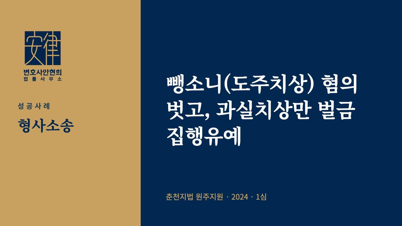 뺑소니(도주치상) 혐의 벗고, 과실치상만 벌금 집행유예